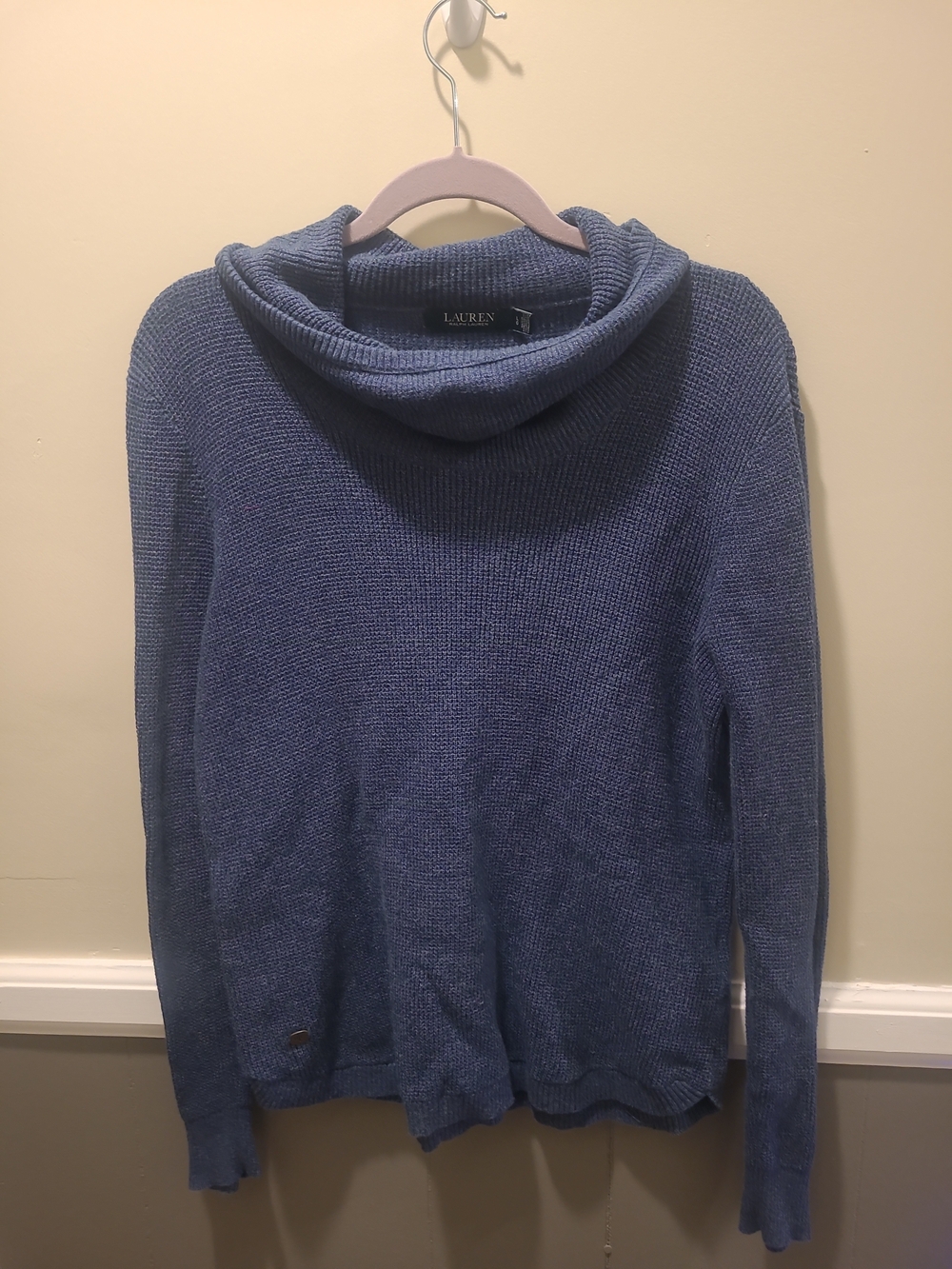 Lauren Ralph Lauren Blue Waffle Knit Cowl Neck Long Sleeve Sweater Size Large